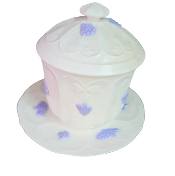 Blue Chelsea Fine Bone China Purple Grape Pattern 1920s Sugar & Saucer Occo Set - Picture 1 of 3